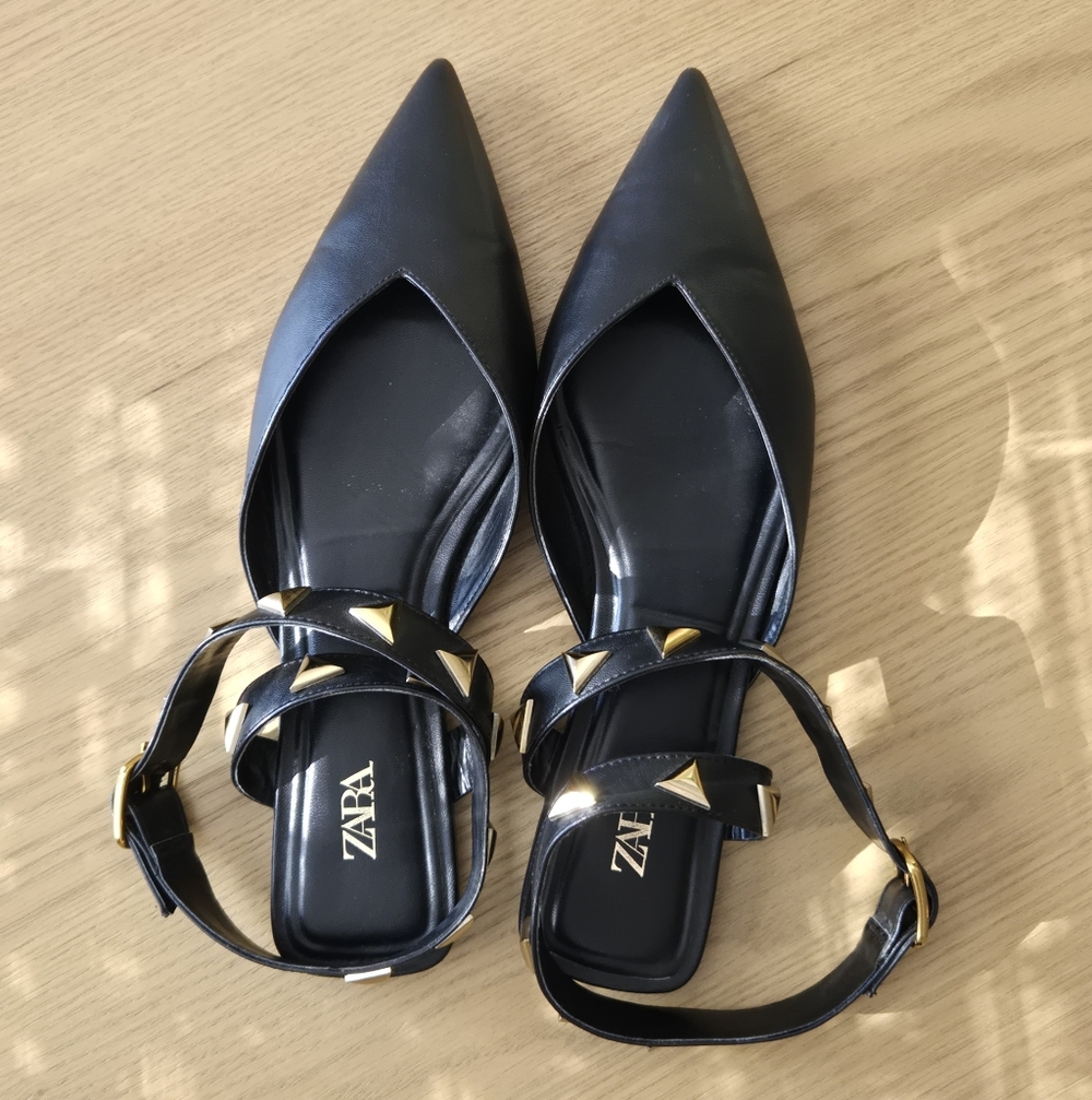 Zara Leather Studded Wrap Flats